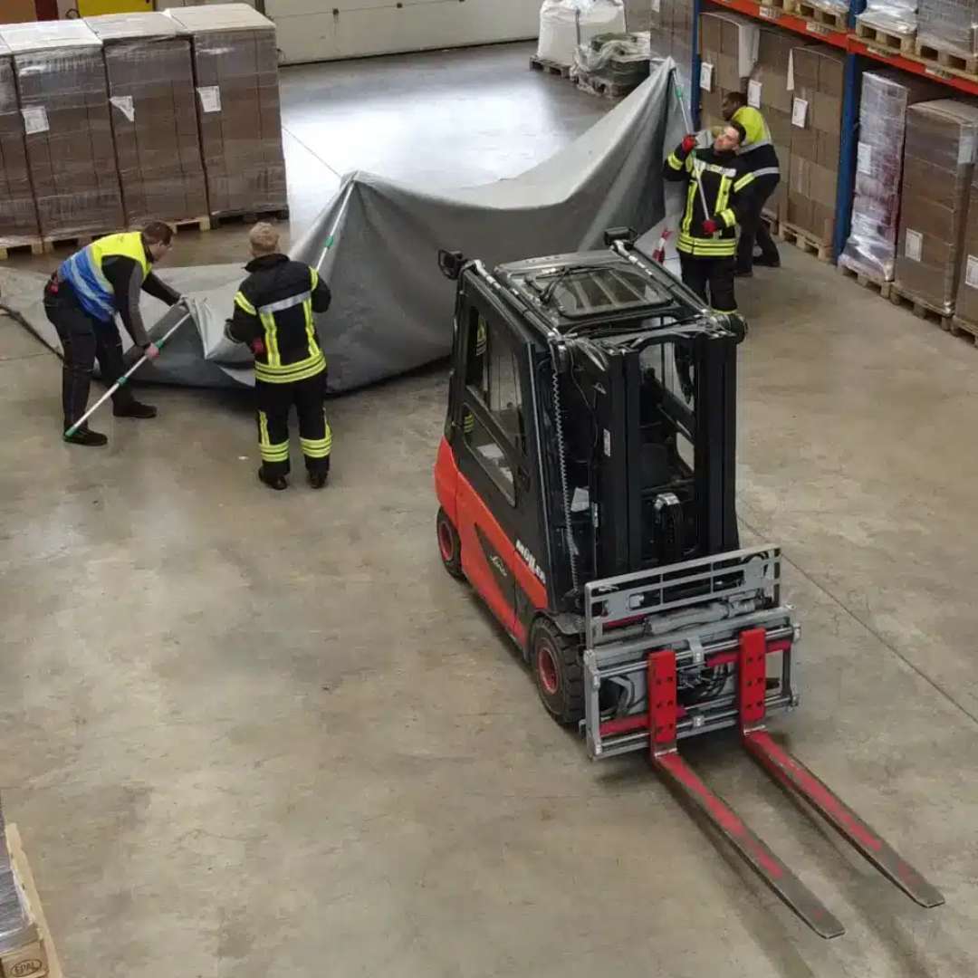 electric forklift fire blanket abou to be used