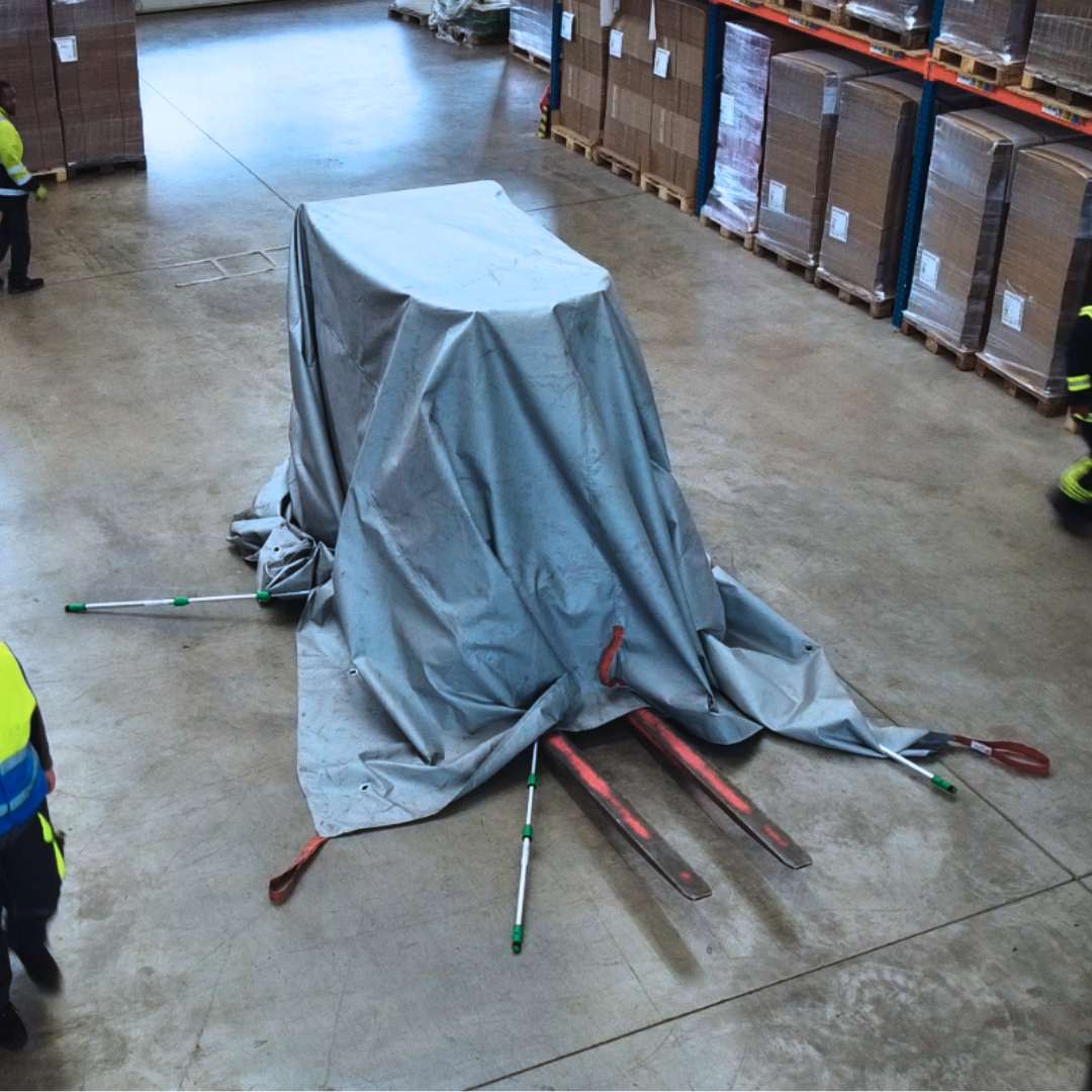 electric forklift in warehouse covered with vlitex fire safety blanket